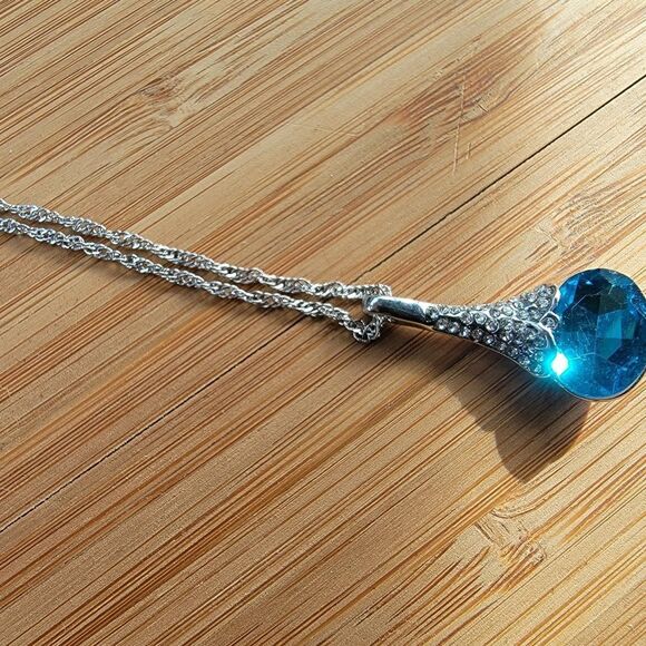 Swarovski Women's Silver and Blue Jewelry tear drop necklace - Picture 2 of 6